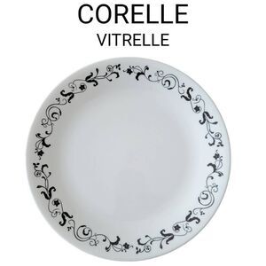 Corelle Vitrelle Garden Getaway Black and White Flowers & Vines 10" Dinner Plate